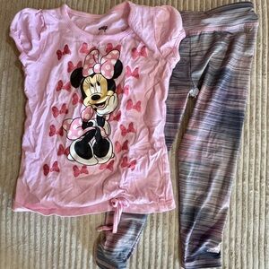 Girls 4T Disney Minnie Mouse Shirt + Adidas Leggings Outfit Set Pink